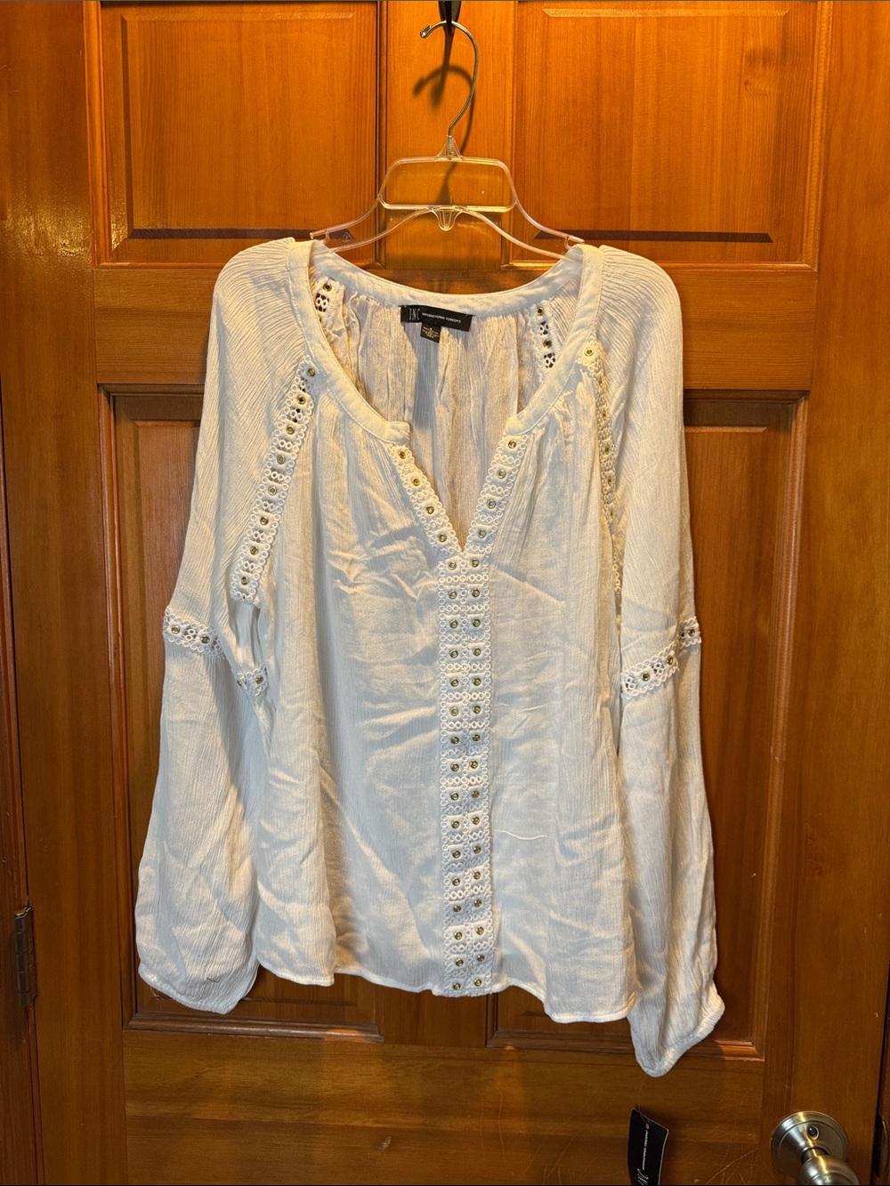 INC International Concepts White Grommet Trim Blouse Size Small